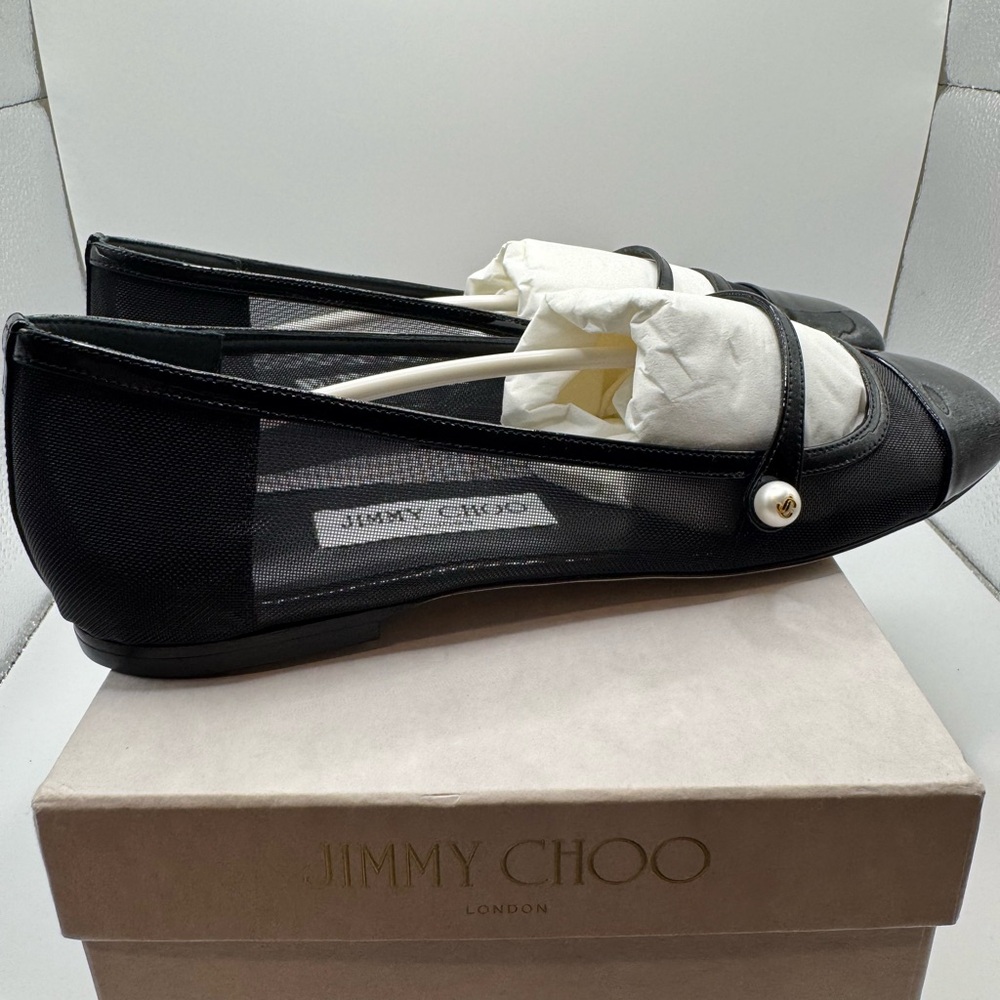 New Authentic Jimmy Choo Elisa Flat Sandals Black 38 - Picture 4 of 11